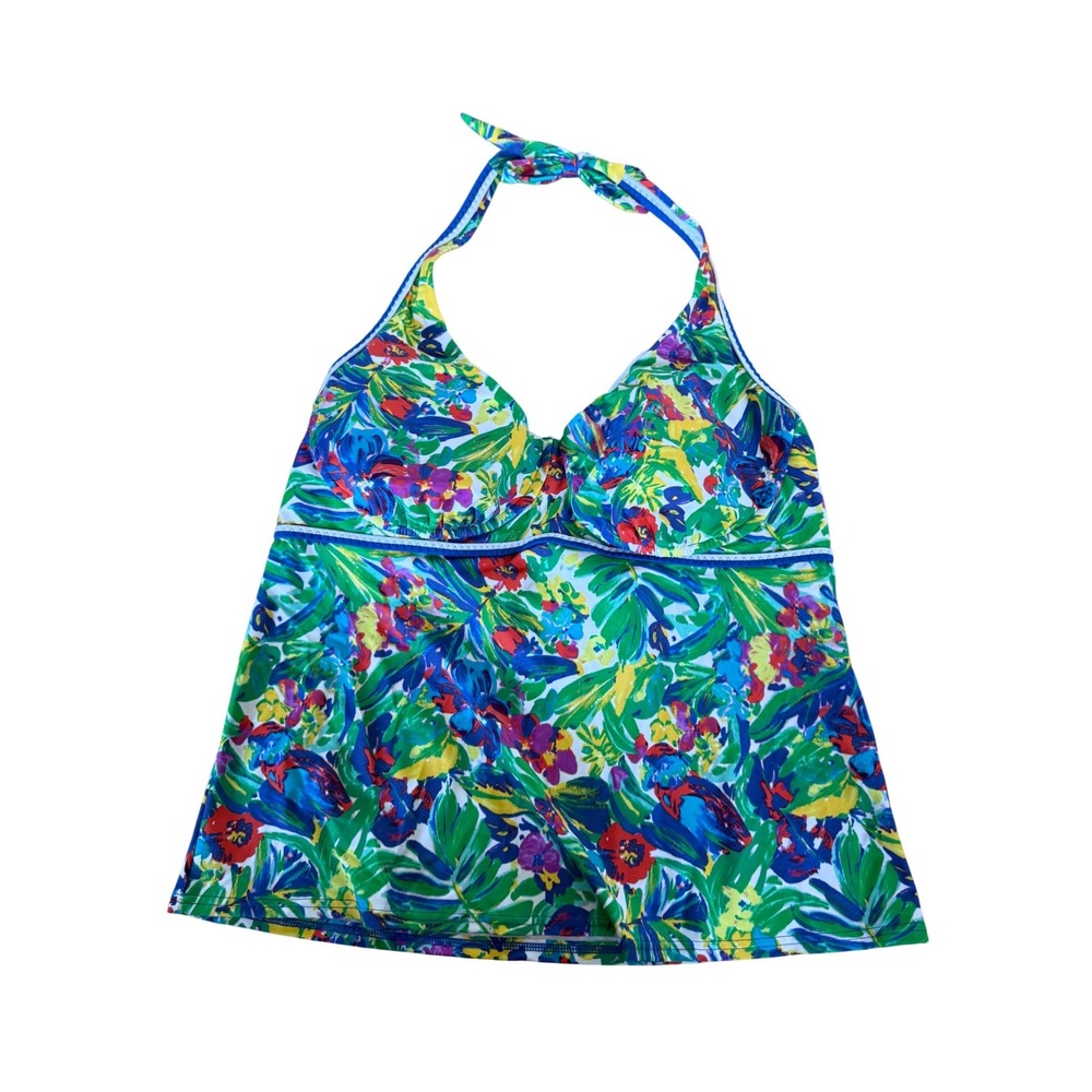 Lands' End swimsuit halter tankini colorful floral tropical print